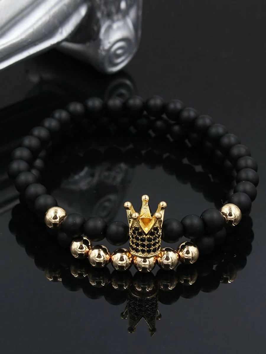 Black Bracelet 2 Pieces Golden Crown Decor