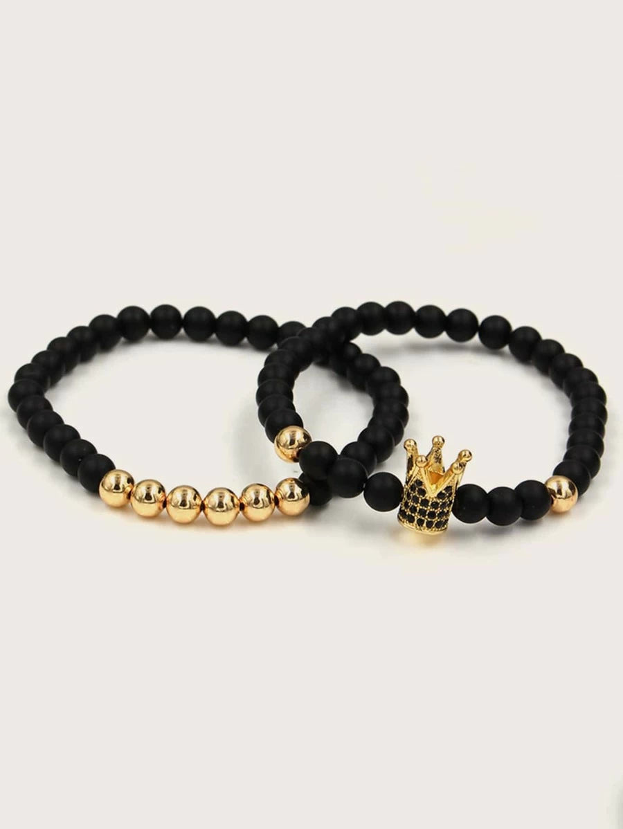 Black Bracelet 2 Pieces Golden Crown Decor