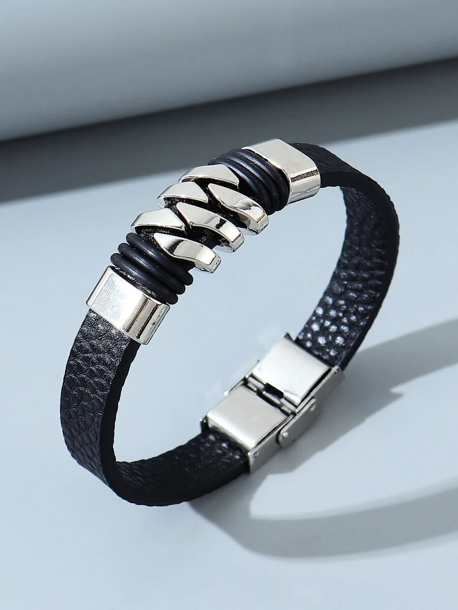 A Black Bracelet with Steel Detail