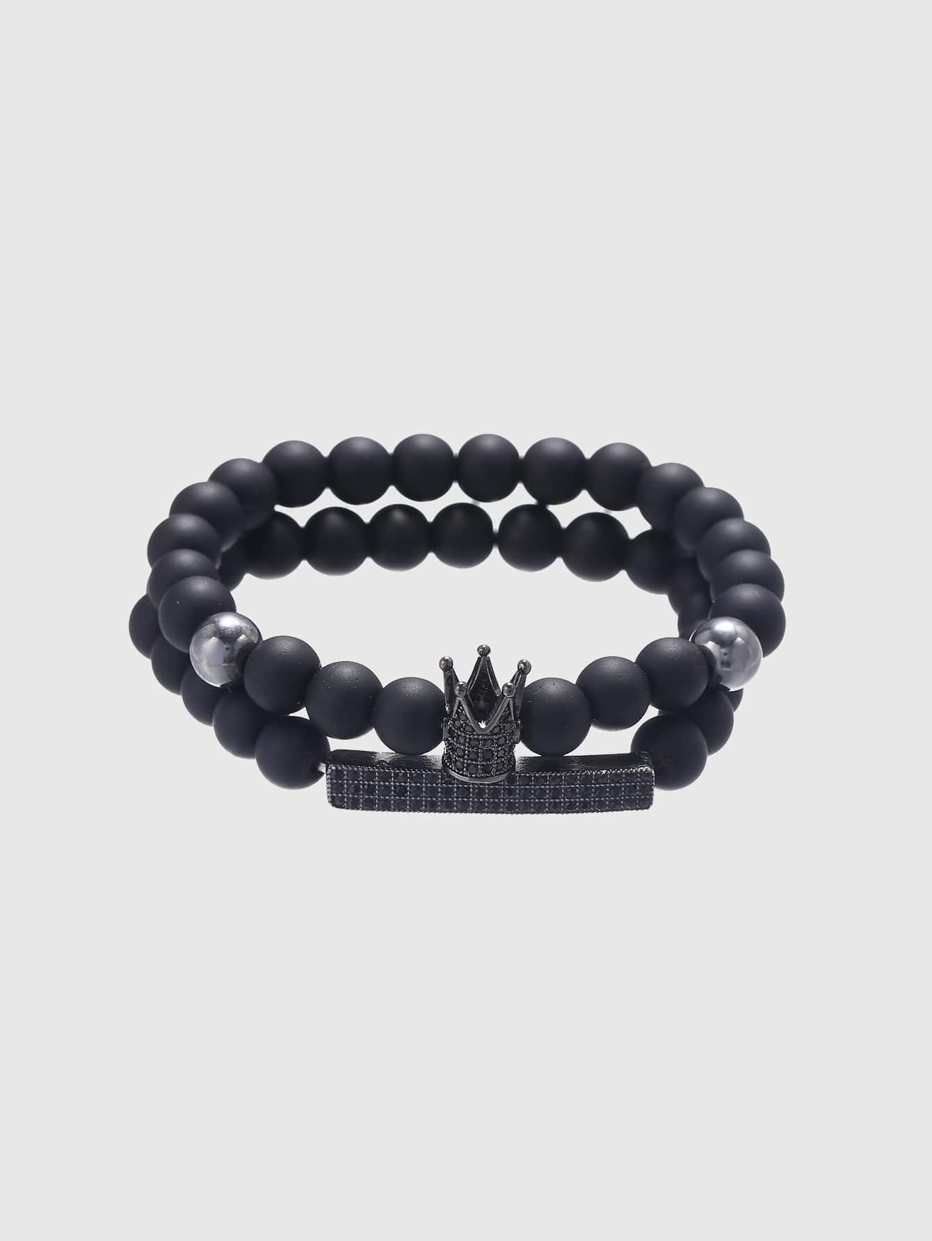 Men's Beaded Bracelet with Crown Design 2 Pieces