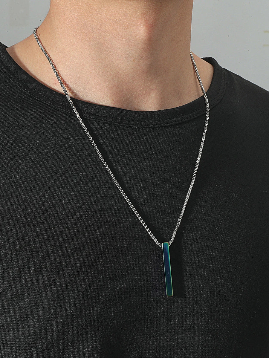 Necklaces for men with blue rectangle pendant
