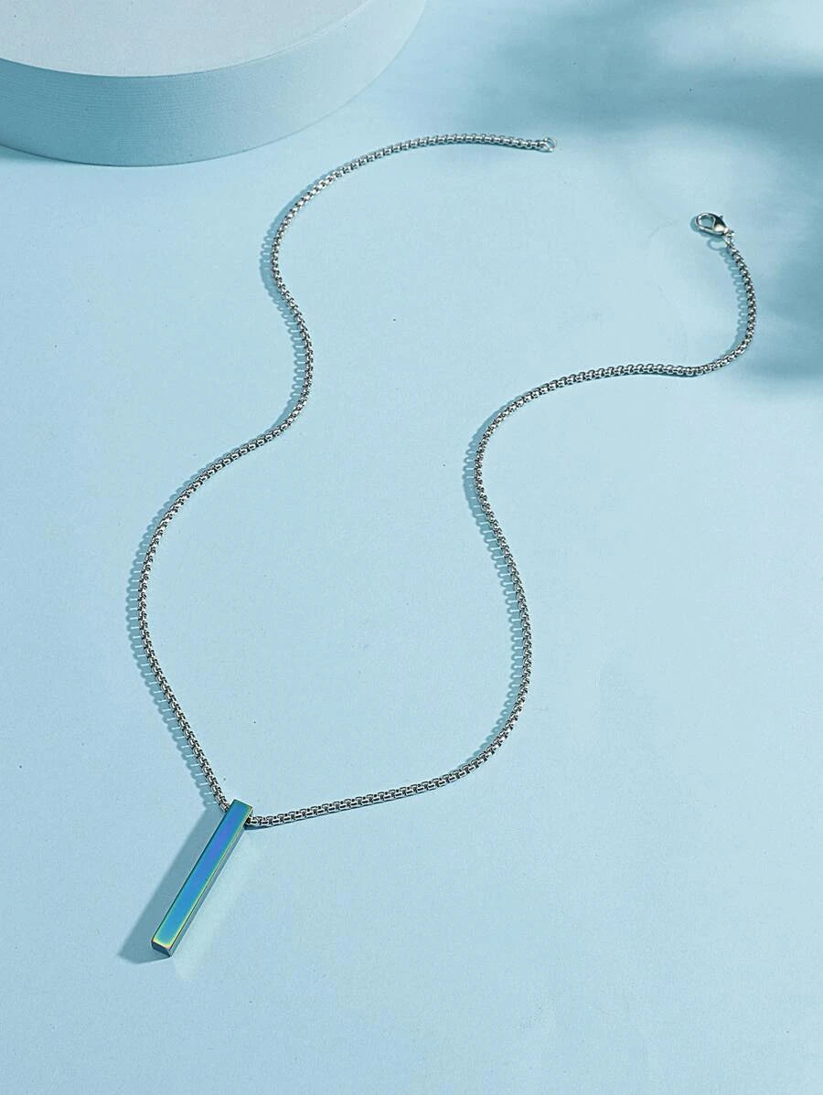 Necklaces for men with blue rectangle pendant