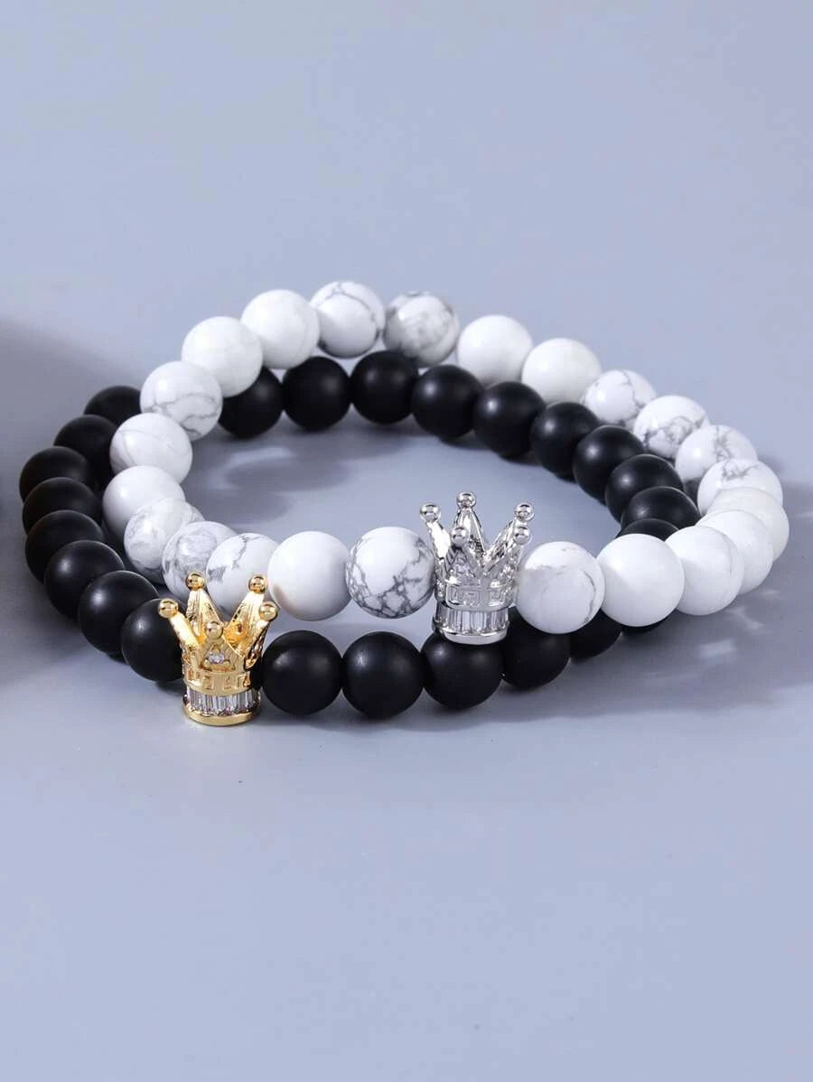 2-piece bracelet with crown design bead