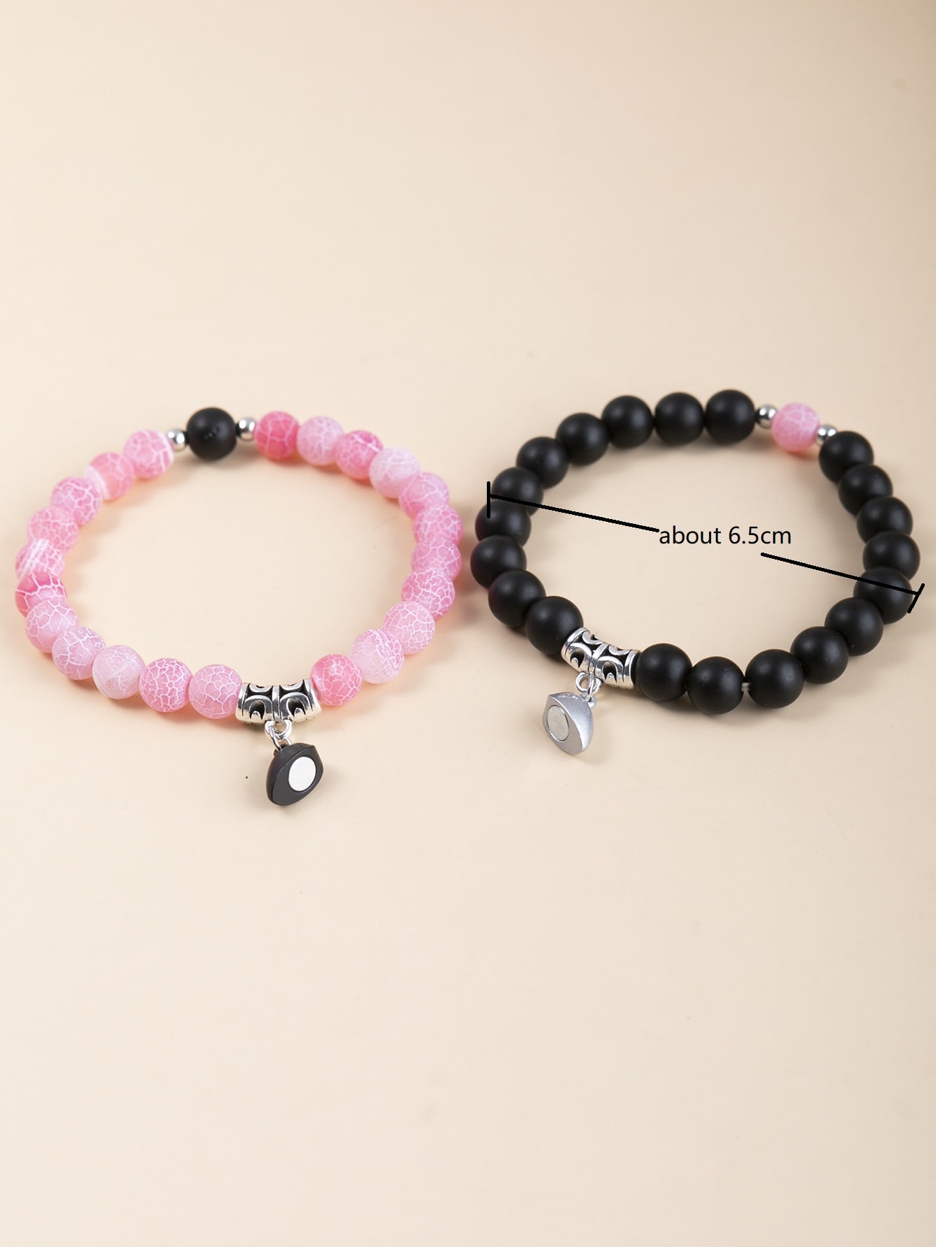 Pulsera con cuenta para parejas magnético con adorno de corazón 2 piezas