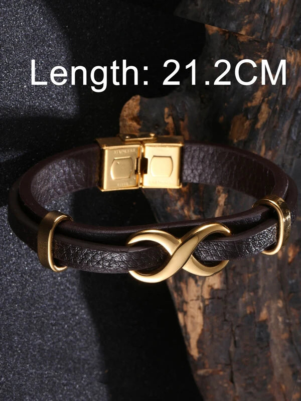 Leather bracelet with gold infinity design