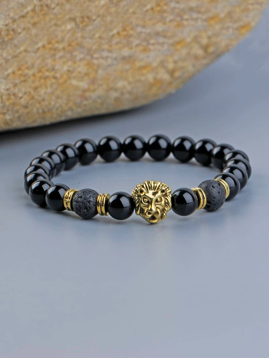 Gold Lion Head Bead Bead Bracelet