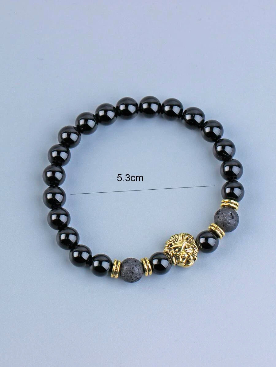 Gold Lion Head Bead Bead Bracelet