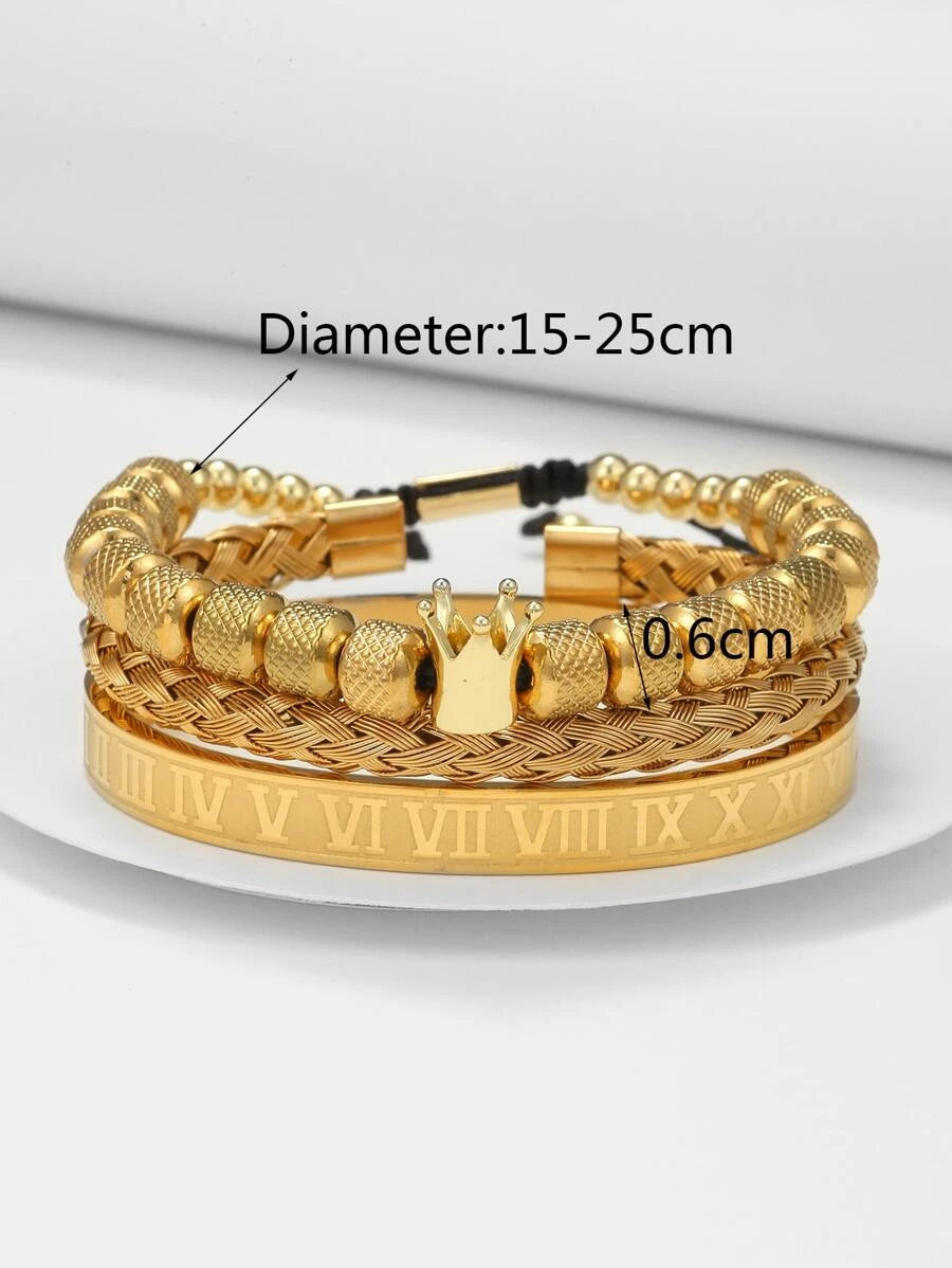 3-piece crown design bracelet in gold stainless steel