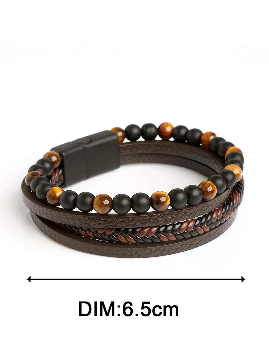 Bracelet with brown braided and bead design
