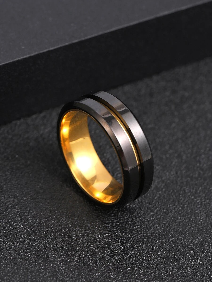 Black and Gold Steel Ring 1.9cm One Size