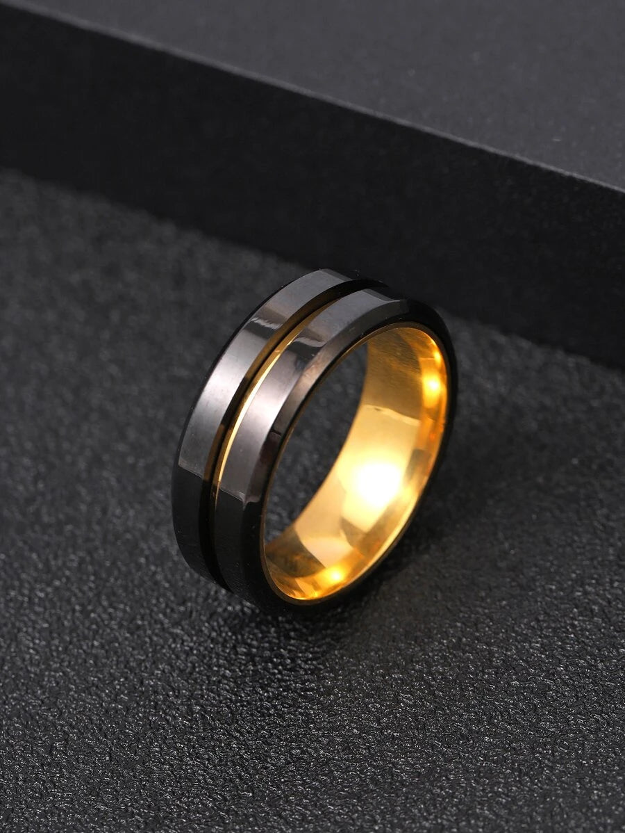 Black and Gold Steel Ring 1.9cm One Size