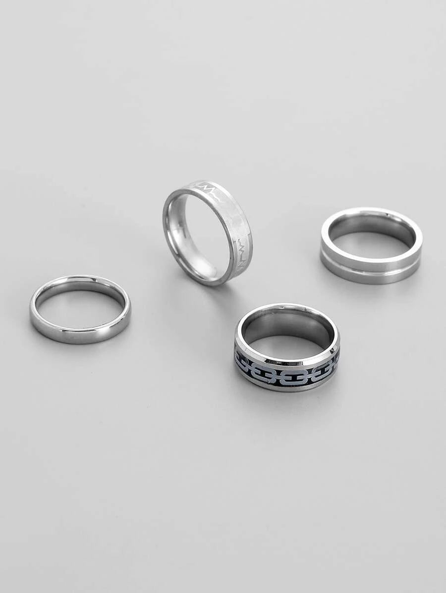Silver rings set 4 pieces 1.8cm and 1.9cm