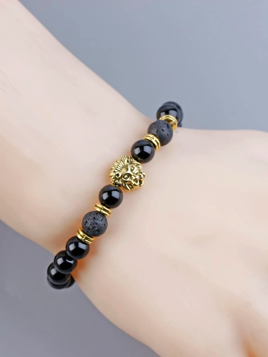 Gold Lion Head Bead Bead Bracelet