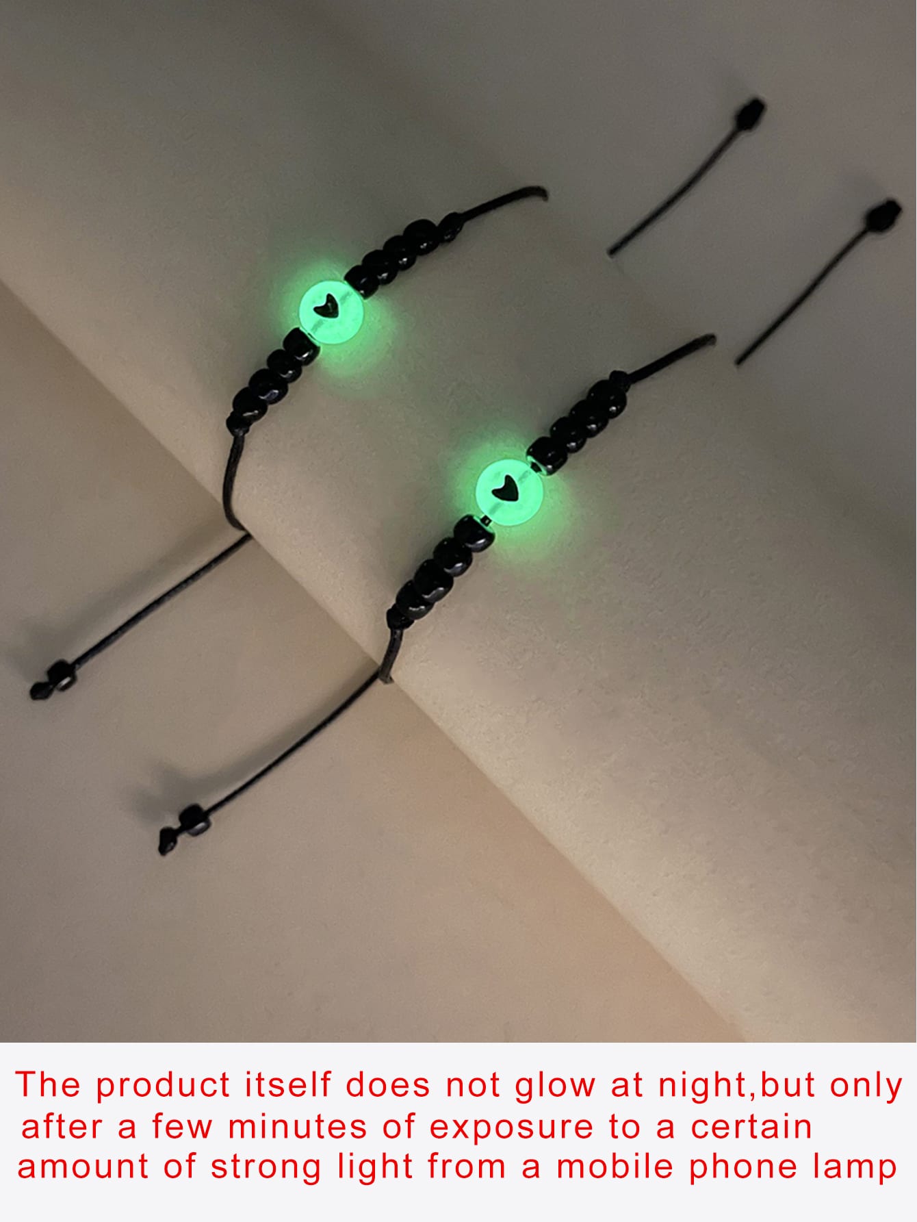 Glow in Dark Couples Bracelet with Heart Design 2 Pieces