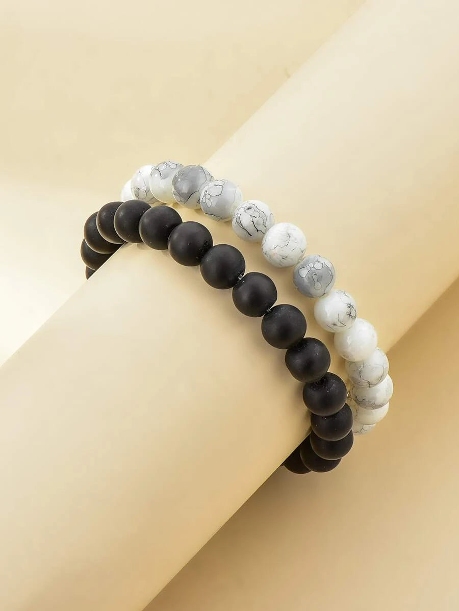 Minimalist bead bracelet 2 pieces white and black