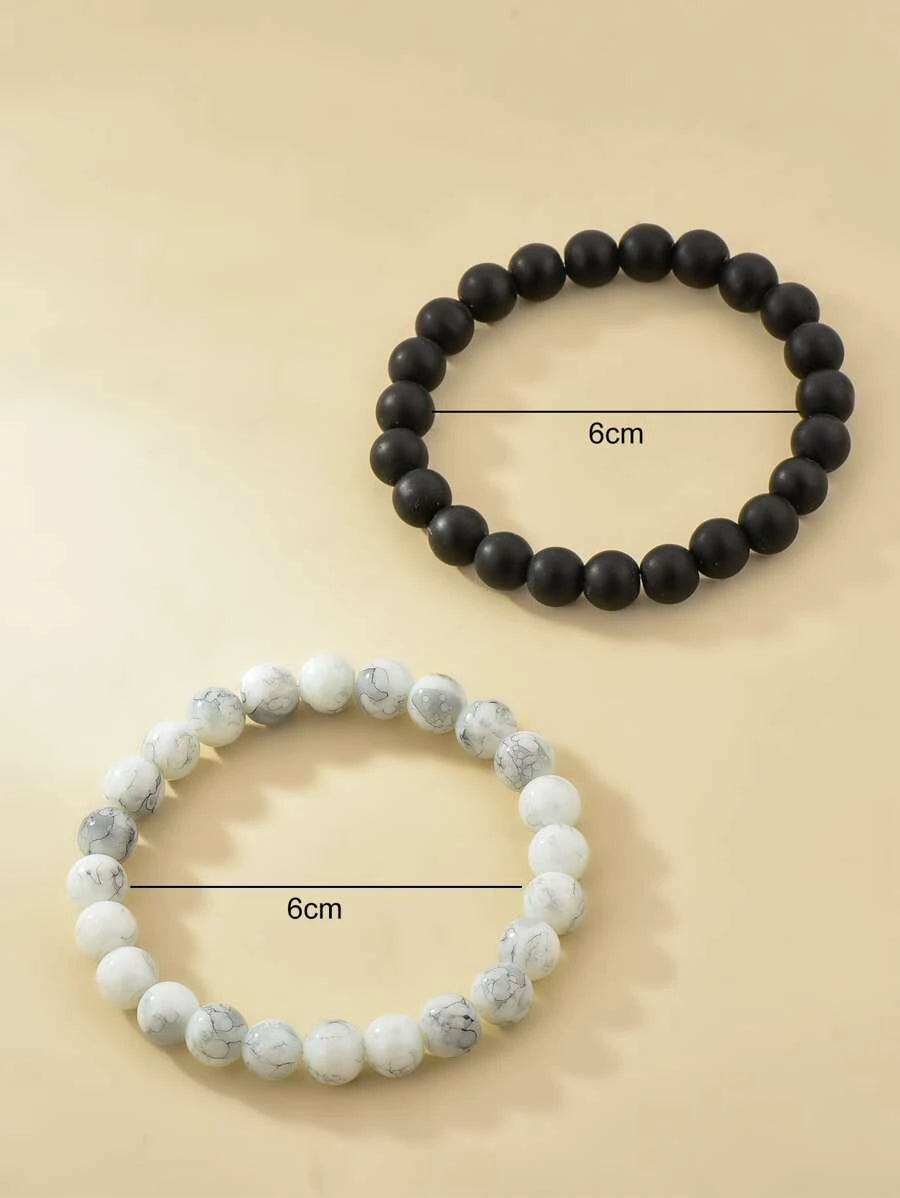 Minimalist bead bracelet 2 pieces white and black