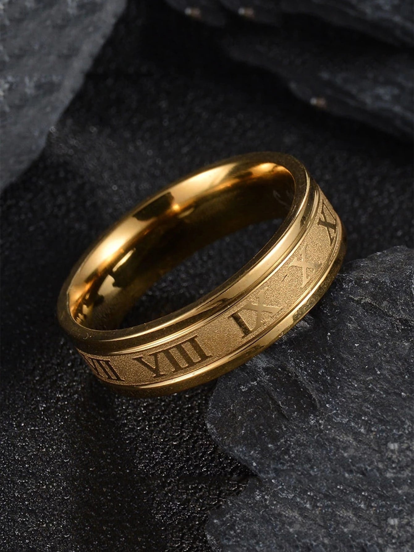 Golden Roman numeral ring