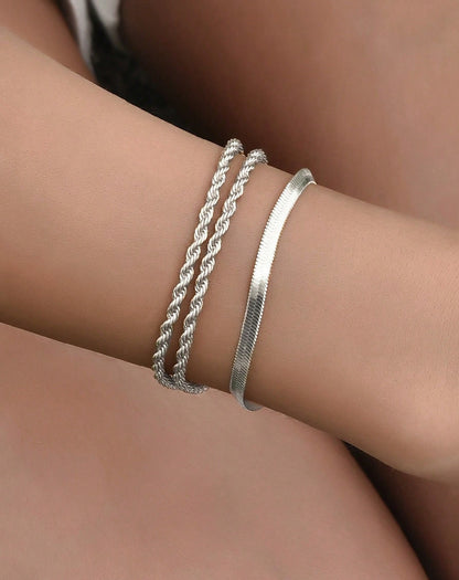 MIA - Set de pulseras 3 piezas Minimalistas en Acero Inoxidable, Trío de pulseras