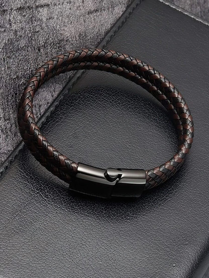 Pulsera doble trenzada de dos tonos a capas