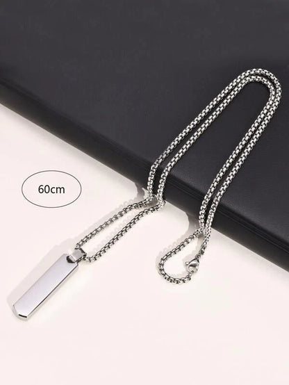 Minimalist Silver Rectangle Pendant Necklace