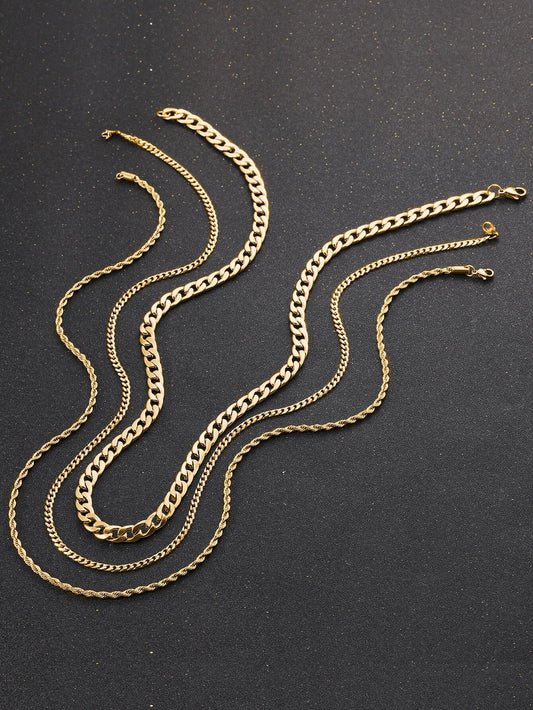 Minimalist chain necklace 3 pieces gold