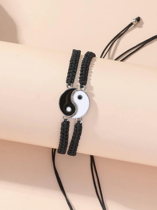 Pulsera para parejas negra Yin Yang 2 piezas