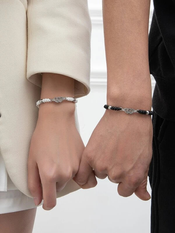 Dark glowing couples bracelet with heart decoration 2 pieces