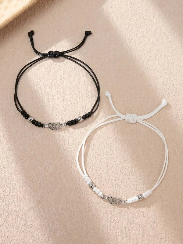 Dark glowing couples bracelet with heart decoration 2 pieces