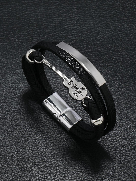 Black Layered Bracelet with Guitar Design