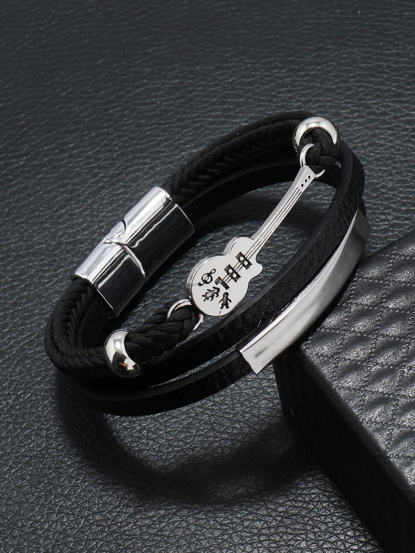 Black Layered Bracelet with Guitar Design