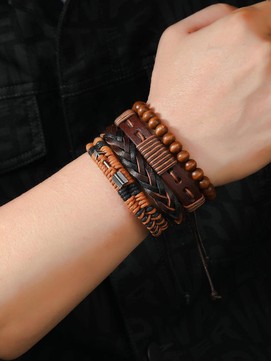 Set with 4 adjustable orange bracelets