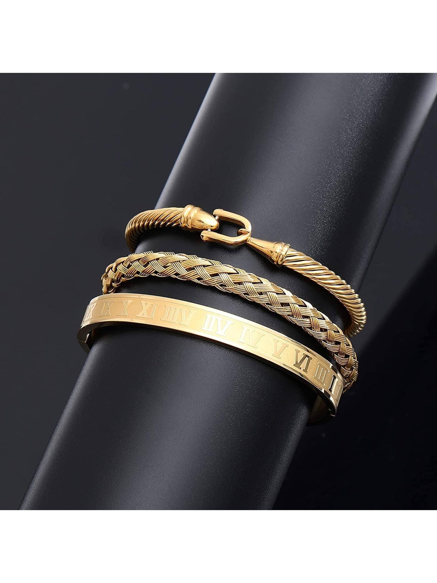 Bracelet and bangle with golden Roman numeral design3 pieces – L'Homme Men's  Fashion
