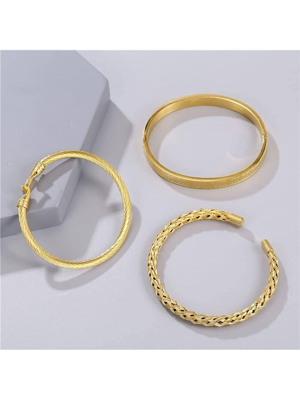 Golden Stainless Steel Roman Numerals Bangle Bracelet Jewelry for