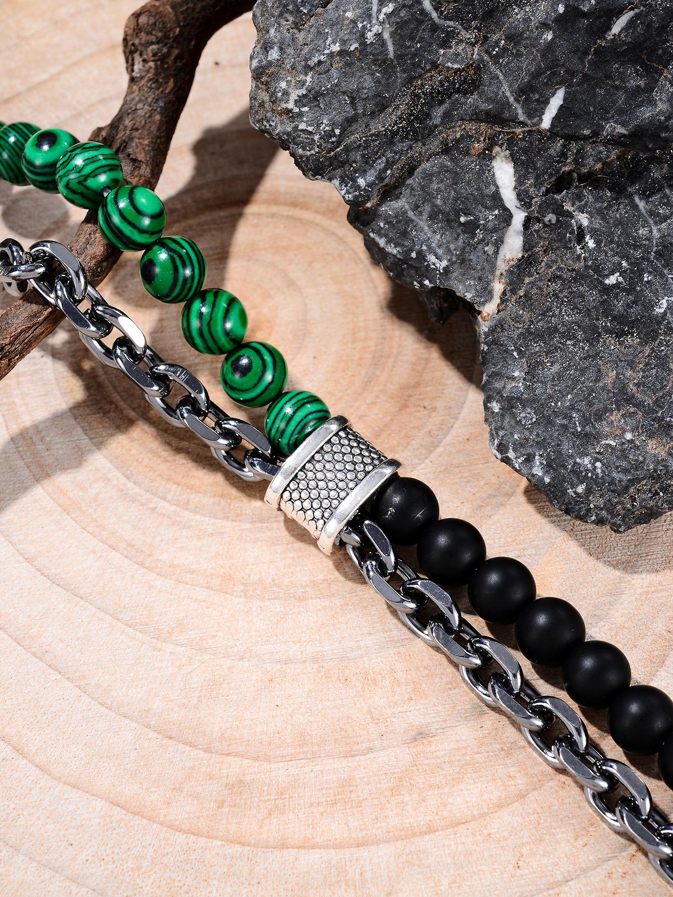 Black and Green Double Buckle Bead Design Bracelet
