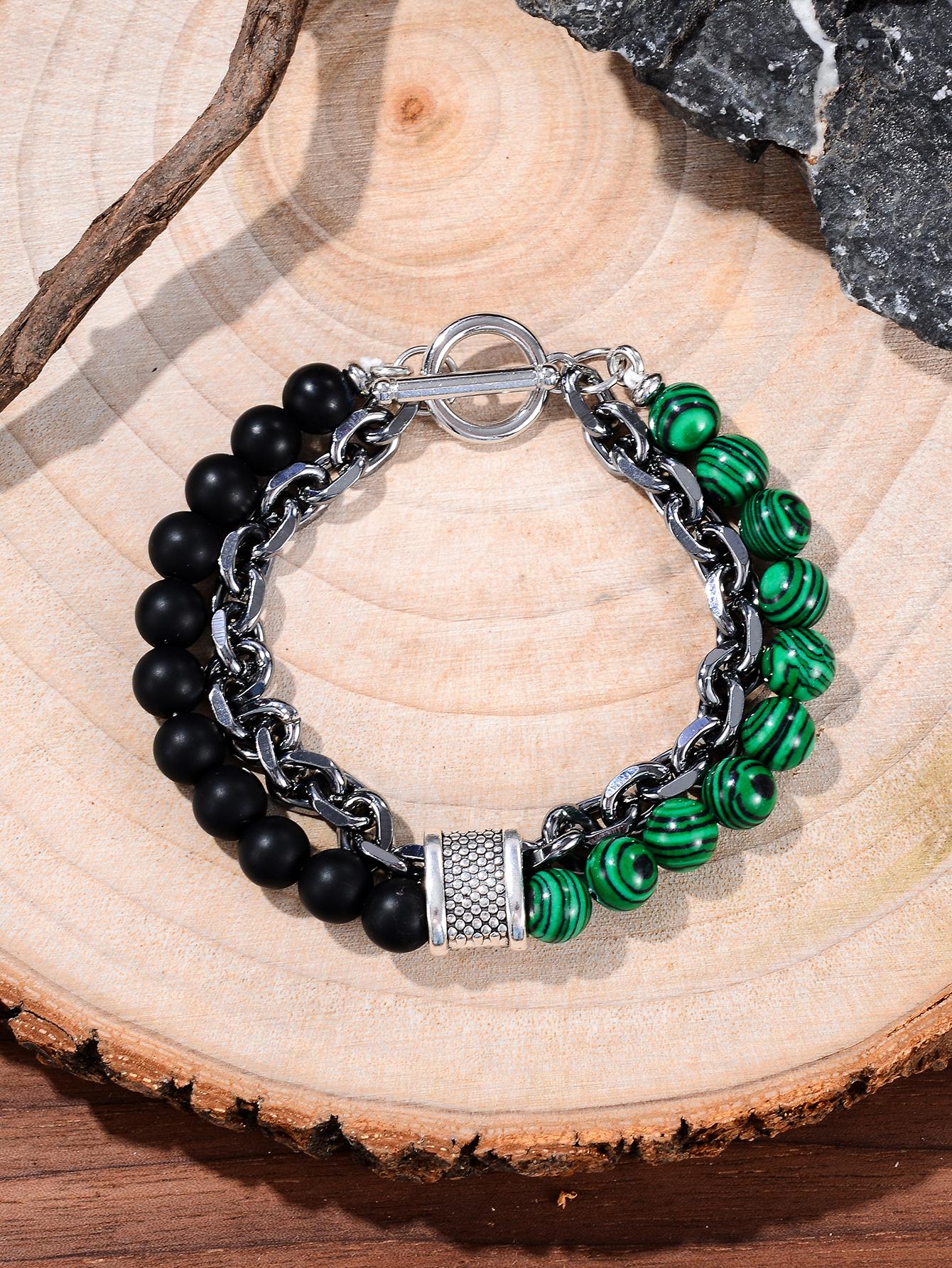 Black and Green Double Buckle Bead Design Bracelet