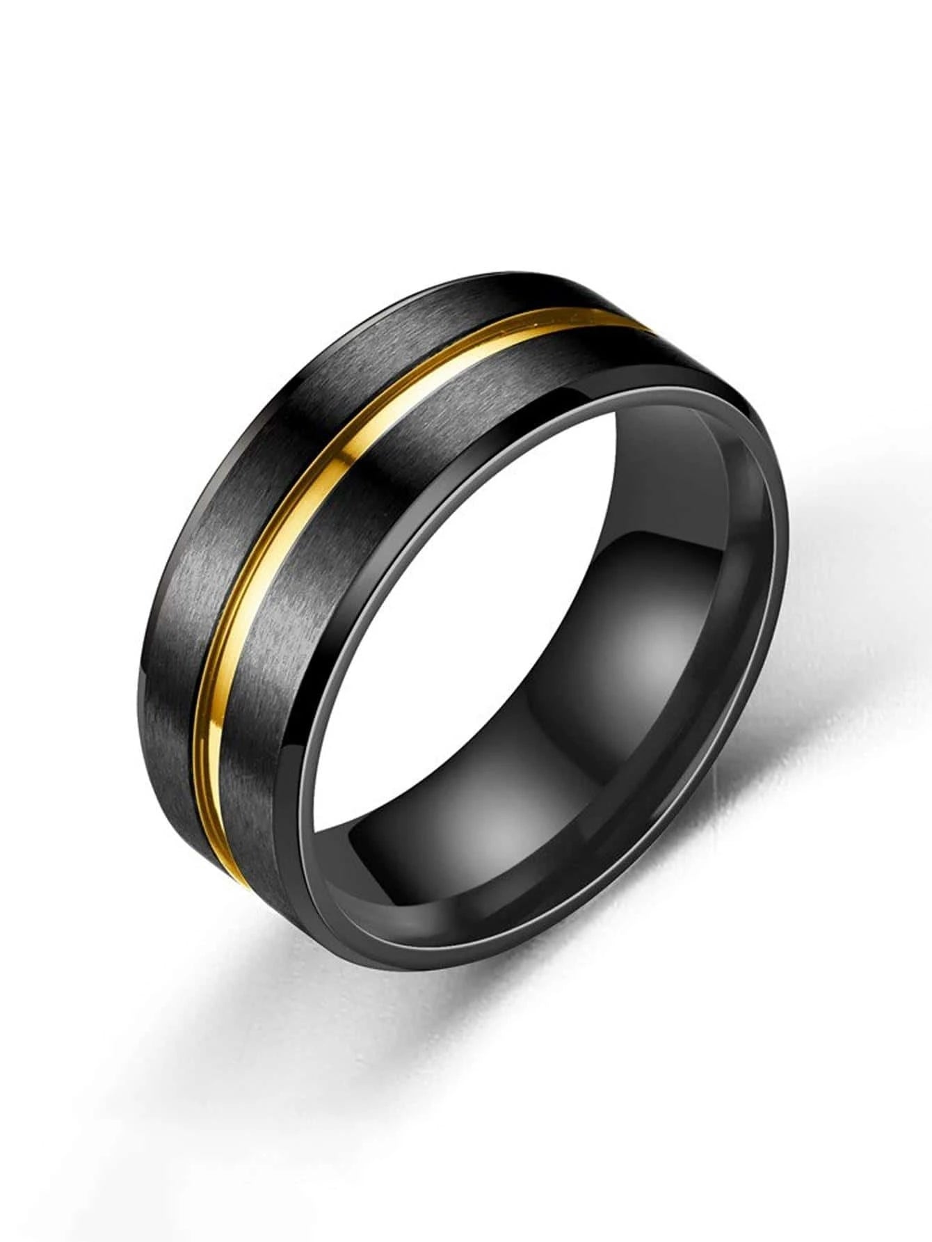 Anillo minimalista negro y dorado dos tonos