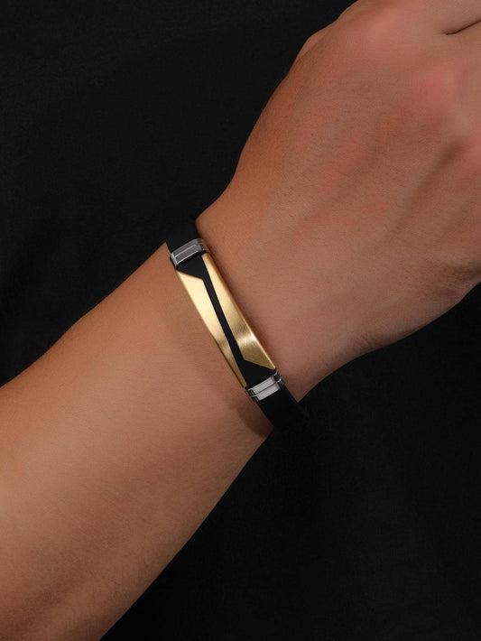 Minimalist black bracelet with gold stainless steel detail