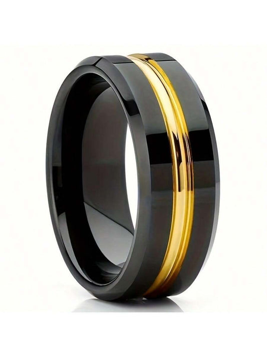 Anillo minimalista negro y dorado dos tonos