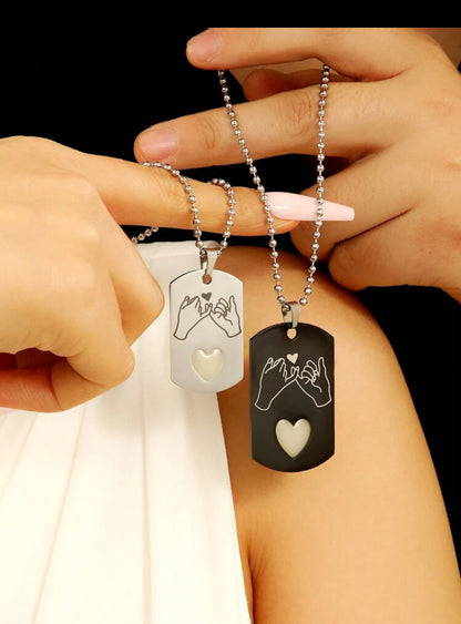 Couple necklace lock and key heart pendant 2 pieces