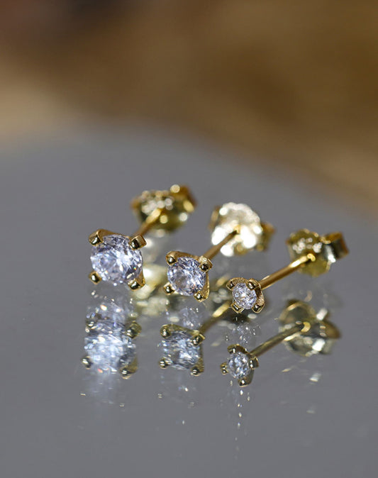 MIA - aretes de 3 piezas en Plata con baño de Oro de 14kl