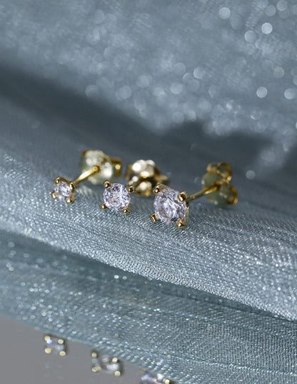 MIA - aretes de 3 piezas en Plata con baño de Oro de 14kl