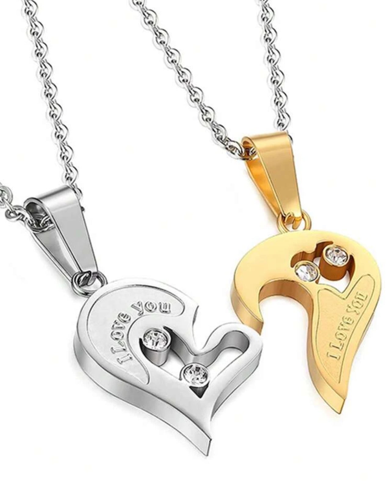 Couple necklace lock and key heart pendant 2 pieces