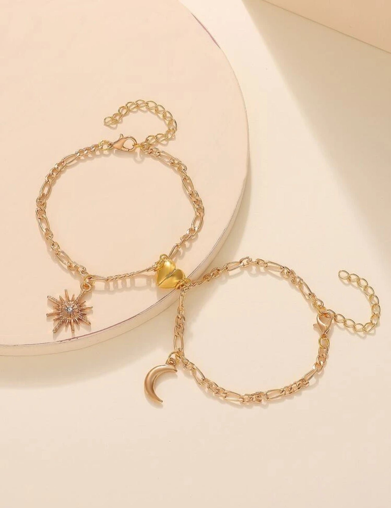 Pulsera sol y luna para parejas magnético dorado