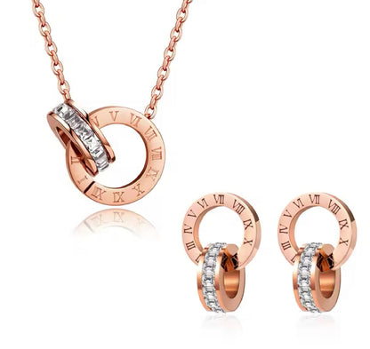 MIA - Set collar y aretes Romano con baño de oro rosa 18k