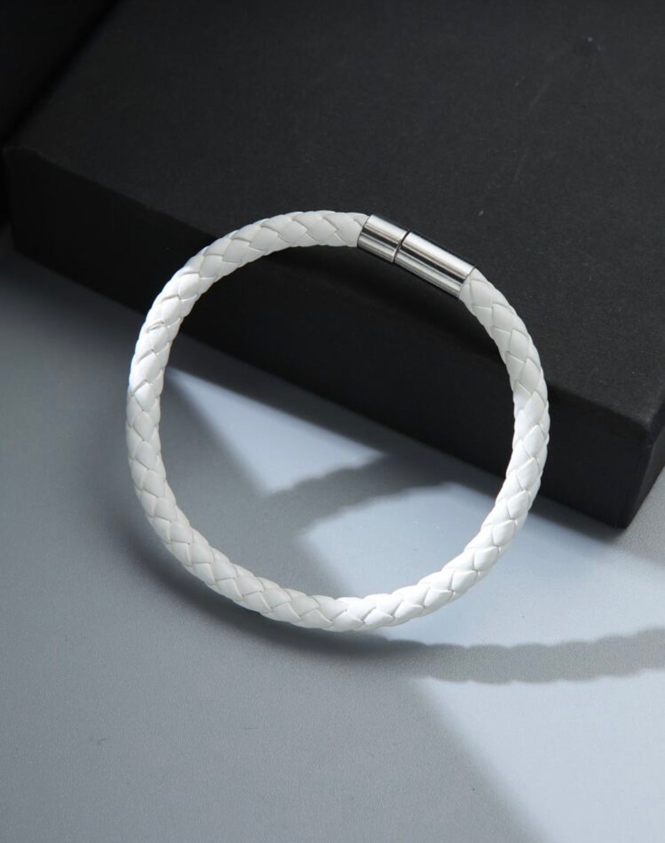 White PU Leather Bracelet and Metal Lock