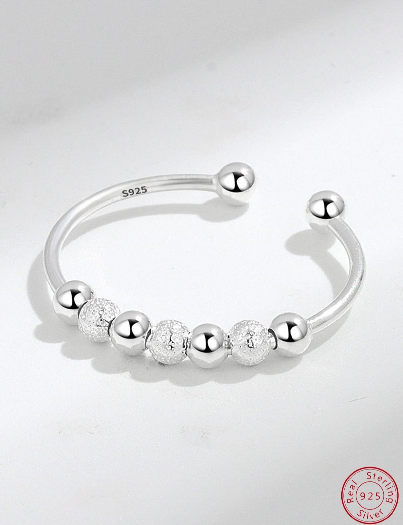 Sortija de dama ajustable de cuentas en Plata de ley 925