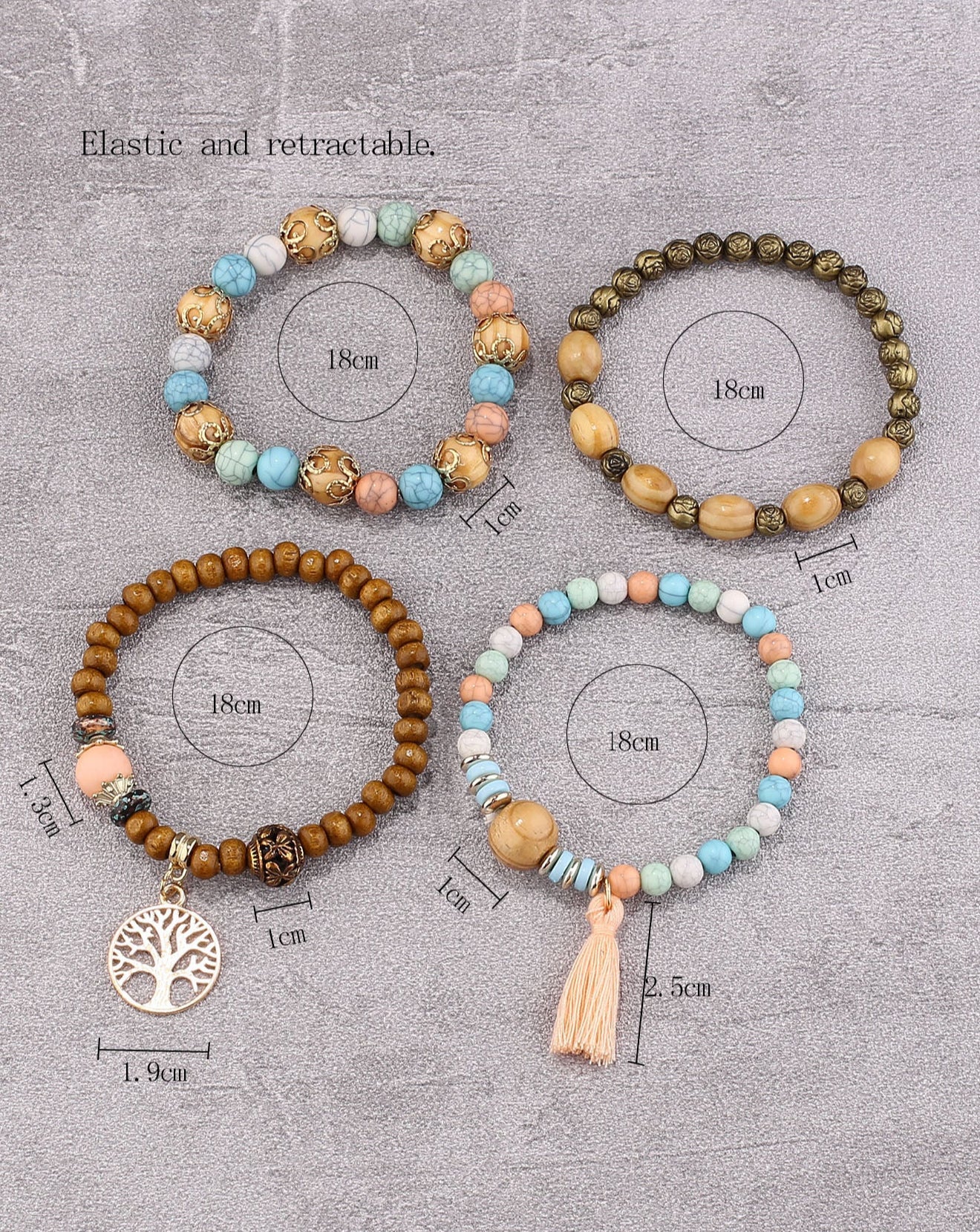 MIA - Set de Pulseras con cuentas y  árbol de la vida