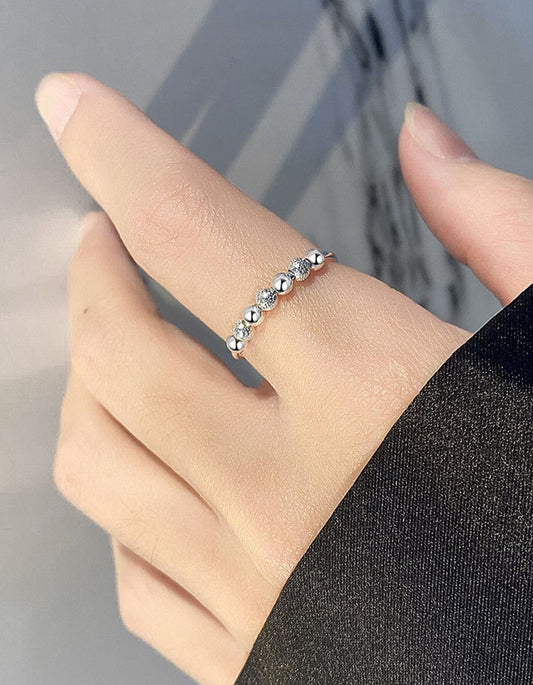 Sortija de dama ajustable de cuentas en Plata de ley 925