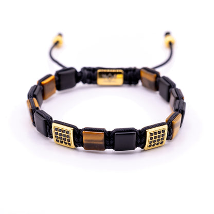 Pulsera Gemcube + Doble Ojo de Tigre Chocolate