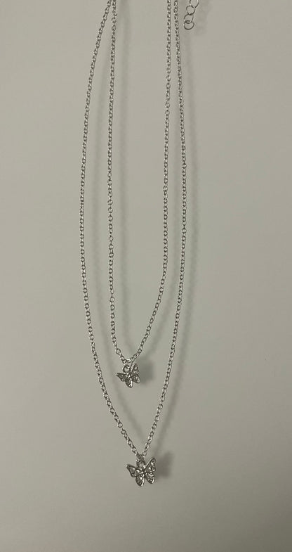 Mia Collar doble Plateado con dijes de mariposa